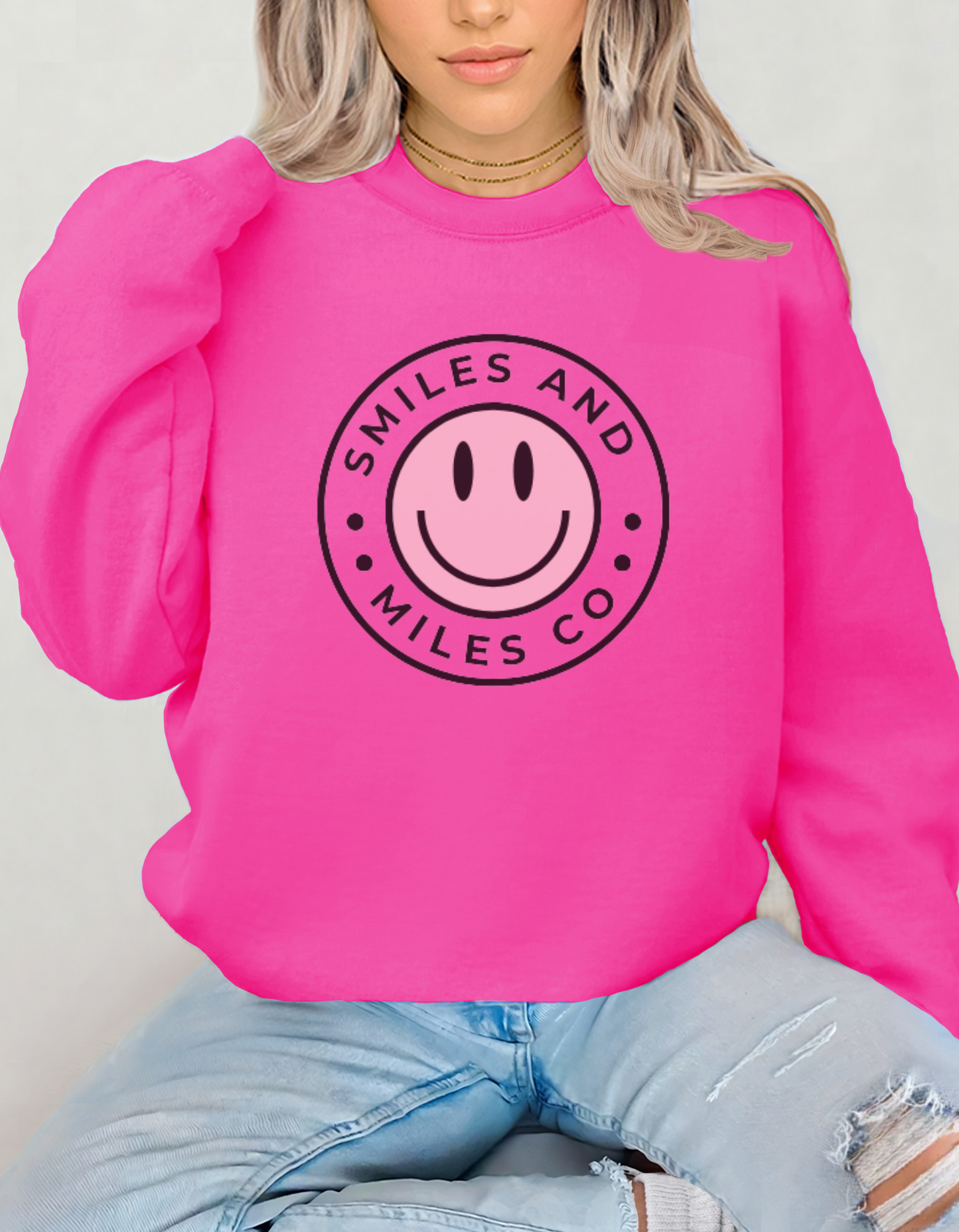 Safety Pink Gildan Crewneck- Add print to checkout notes